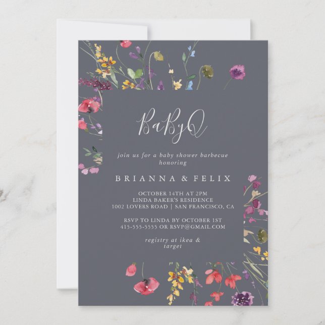 Classic Blue Wild BabyQ Baby Shower Barbecue  Invitation (Front)