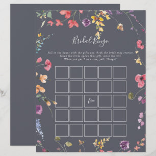 Classic Blue Wild Floral Bridal Bingo Game