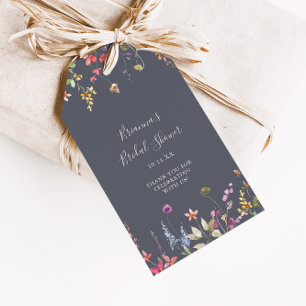 Classic Blue Wild Floral Bridal Shower Gift Tags