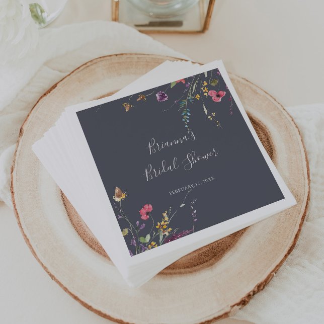 Classic Blue Wild Floral Bridal Shower  Napkin (Creator Uploaded)