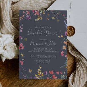 Classic Blue Wild Floral Couples Shower  Invitation