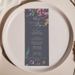 Classic Blue Wild Floral Floral Dinner  Menu<br><div class="desc">This classic blue wild floral dinner menu card is perfect for a rustic wedding. The design features pink,  purple,  yellow,  burgundy,  navy and blue hand-drawn wild flowers,  arranged in beautiful shapes.

This menu can be used for a wedding reception,  rehearsal dinner,  bridal shower or any event.</div>