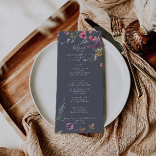 Classic Blue Wild Floral Floral Dinner  Menu