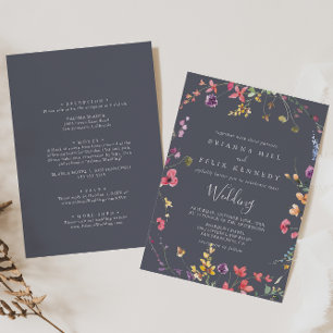 Classic Blue Wild Floral Front & Back Wedding Invitation