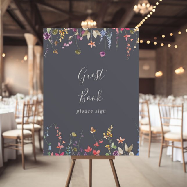 Classic Blue Wild Floral Guest Book Sign (Creator Uploaded)