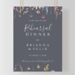 Classic Blue Wild Floral Rehearsal Dinner Welcome  Poster<br><div class="desc">This classic blue wild floral rehearsal dinner welcome sign is perfect for a rustic wedding rehearsal. The design features a yellow,  purple,  white wild flowers with foliage in a rose and green watercolor background.</div>