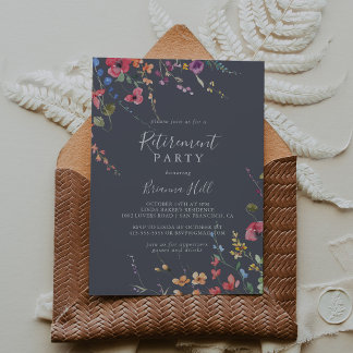 Classic Blue Wild Floral Retirement Party Invitation