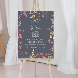 Classic Blue Wild Floral Selfie Station  Poster