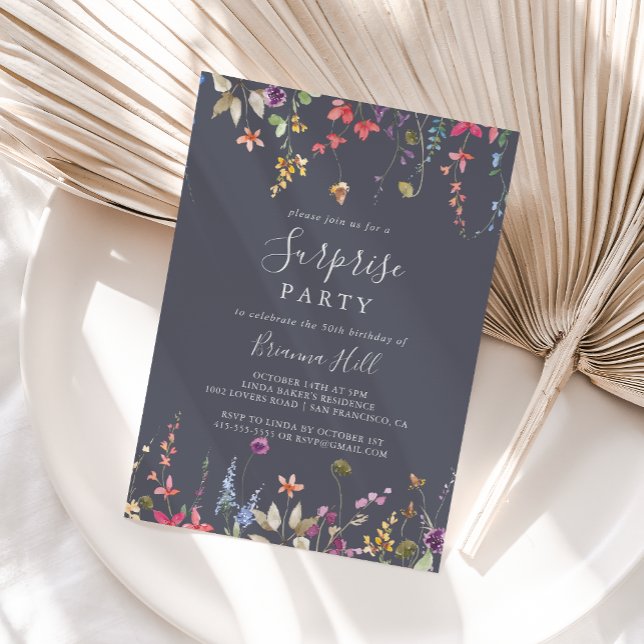 Classic Blue Wild Floral Surprise Party  Invitation (Creator Uploaded)