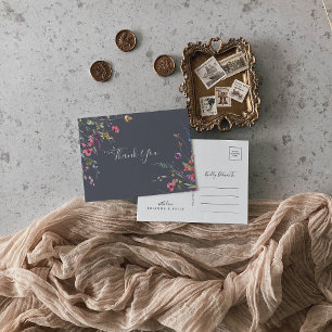 Classic Blue Wild Floral Thank You Postcard