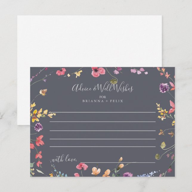Classic Blue Wild Floral Wedding Advice Card (Front/Back)