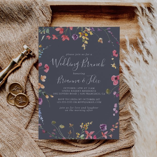 Classic Blue Wild Floral Wedding Brunch  Invitation (Creator Uploaded)
