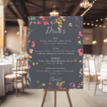 Classic Blue Wild Floral Wedding Drinks Menu  Poster<br><div class="desc">This classic blue wild floral wedding drinks menu sign is perfect for a rustic wedding. The design features a yellow,  purple,  white wild flowers with foliage in a rose and green watercolor background.</div>