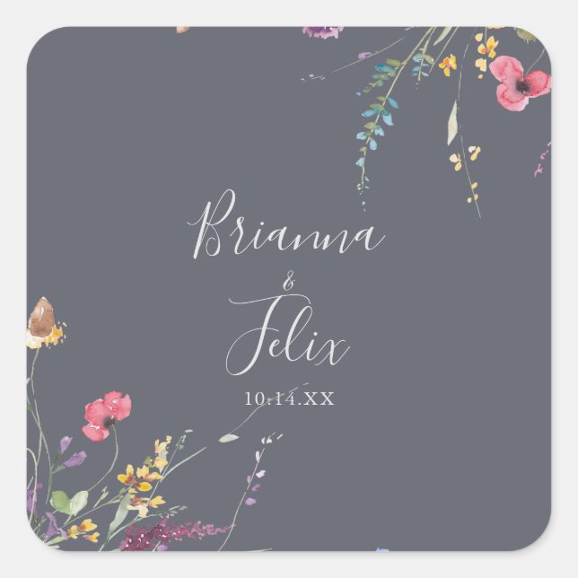 Classic Blue Wild Floral Wedding Envelope Seals (Front)