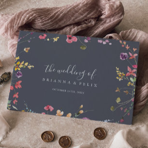 Classic Blue Wild Floral Wedding Guest Book