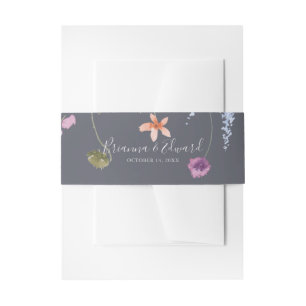 Classic Blue Wild Floral Wedding Invitation Belly Band