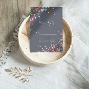 Classic Blue Wild Floral Wedding RSVP