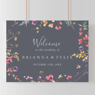 Classic Blue Wild Floral Wedding Welcome  Poster