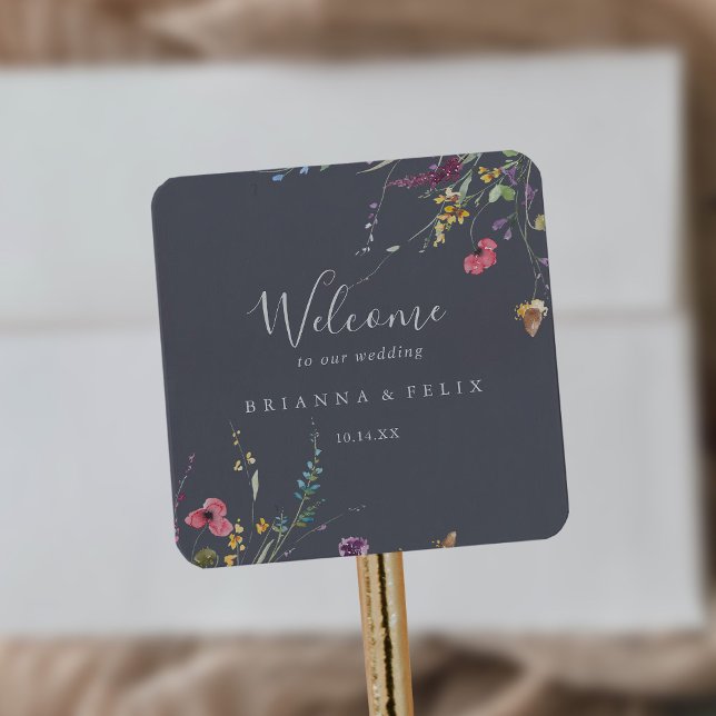 Classic Blue Wild Floral Wedding Welcome  Square Sticker (Creator Uploaded)