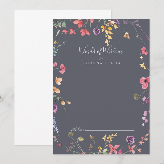 Classic Blue Wild Wedding Words of Wisdom  Advice Card (Front/Back)