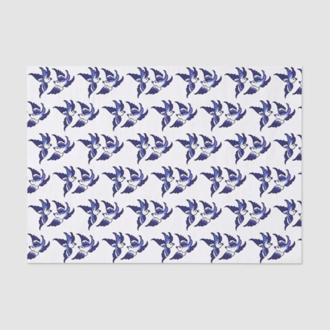 Classic Blue Willow Bird Design Tissue Paper (Front)