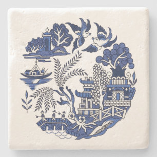 Classic Blue Willow Design Stone Coaster