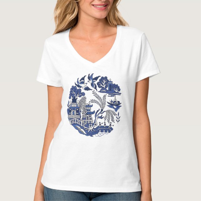 Classic Blue Willow Design T-Shirt (Front)