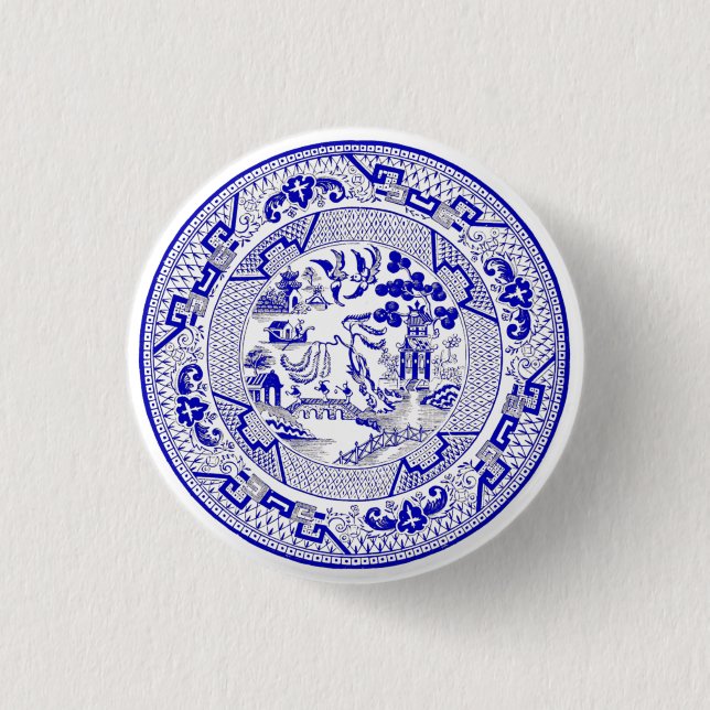 Classic Blue Willow Plate Design 3 Cm Round Badge (Front)