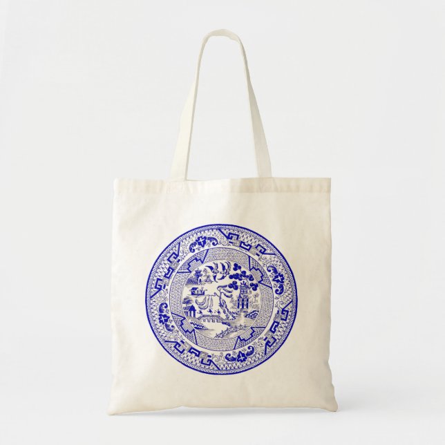 Classic Blue Willow Plate Design Tote Bag (Front)