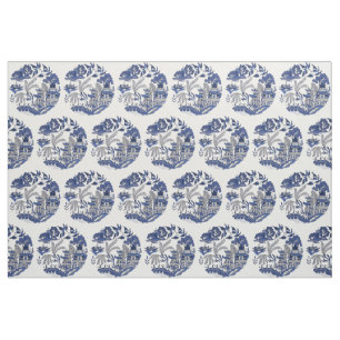 Classic Blue Willow Tiled Design Fabric