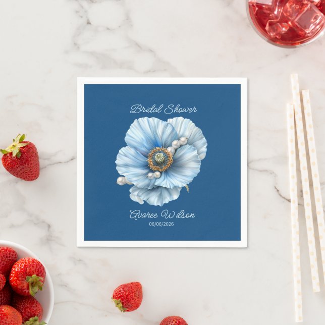 Classic Blue with Giant Blue Poppy Bridal Shower Napkin (Insitu)