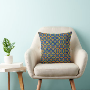 Classic Blue with Gold Batik Pattern Cushion