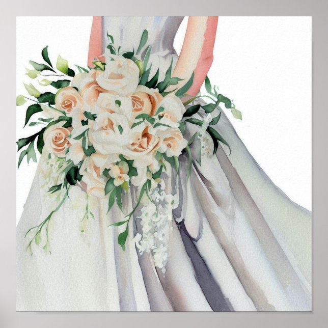 Classic Blush, Bridal Cascading Bouquet 1, Poster (Front)
