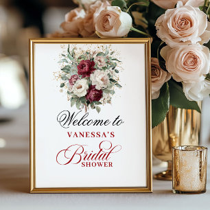 Classic Blush Burgundy Bridal Shower Welcome Sign