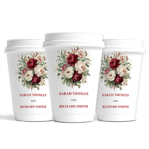 Classic Blush Burgundy Floral Wedding Cups