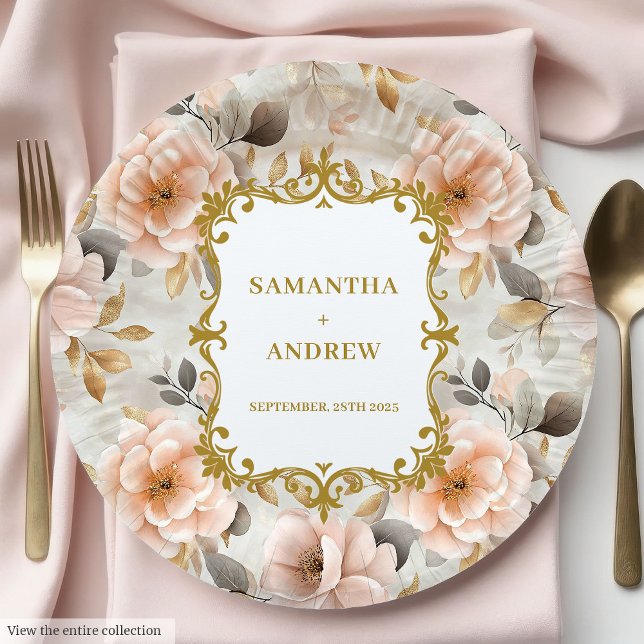 Classic Blush Gold Wedding Paper Plates (Classic Blush Gold Wedding Paper Plates)