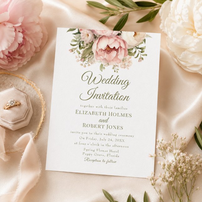 Classic Blush & Ivory Peony Wedding Invitation (Classic Blush & Ivory Peony Wedding Invitation)