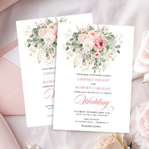 Classic Blush Peonies Gold Floral Wedding Invites