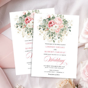 Classic Blush Peonies Greenery Gold Wedding Invite