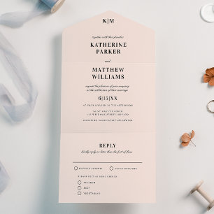 Classic Blush Pink Elegant Wedding All In One Invitation