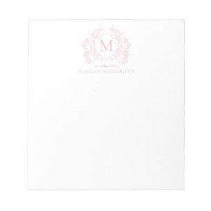 Classic Blush Pink Floral Crest Monogram Notepad