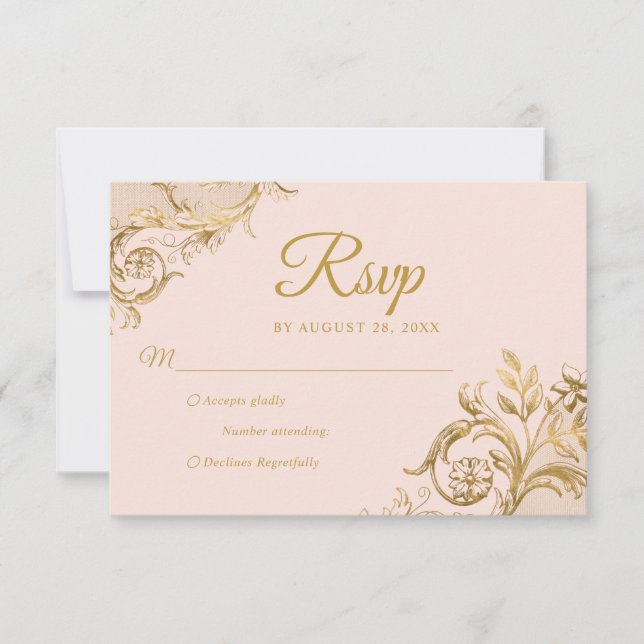 Classic Blush Pink Gold Quinceanera Response Card (Front)