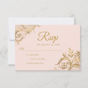Classic Blush Pink Gold Quinceanera Response Card