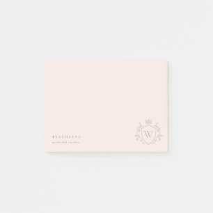 Classic Blush Pink Monogram Floral Crown Crest Post-it Notes