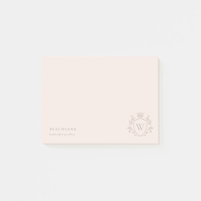 Classic Blush Pink Monogram Floral Crown Crest Post-it Notes (Front)