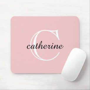 Classic Blush Pink Script Monogram Mouse Mat