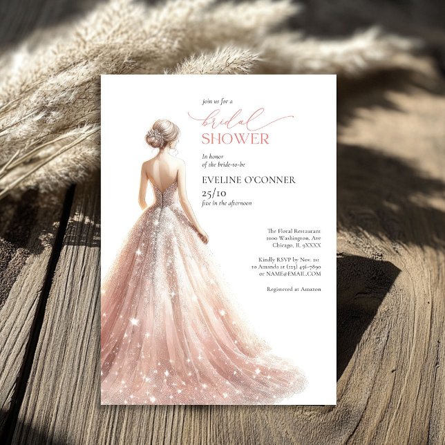 Classic blush pink sparkly wedding dress lux invitation (Classic blush pink sparkly wedding dress lux invitation)