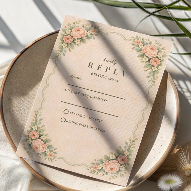 Classic Blush Rose Arch Wedding RSVP Card (Creator Uploaded)