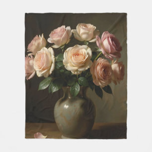Classic Blush Rose Bouquet Still Life Fleece Blanket