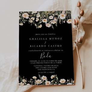 Classic Blush Wildflower Black Spanish Wedding Invitation